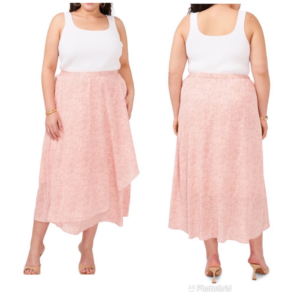 VINCE CAMUTO‎ Pink Print Wrap Front Midi Skirt Ruffle Chiffon SIze 20W New